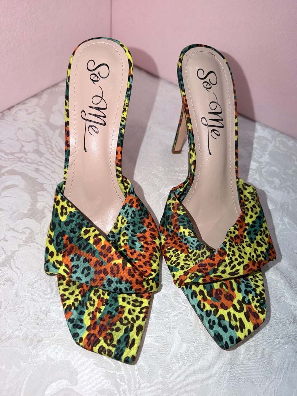 So Me Multi-Color Leopard Print Twist Stiletto Mules